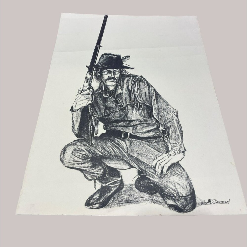 Vintage Bob Dorman Art Lithograph Print Western Cowboy Mountain Man Slight Creas
